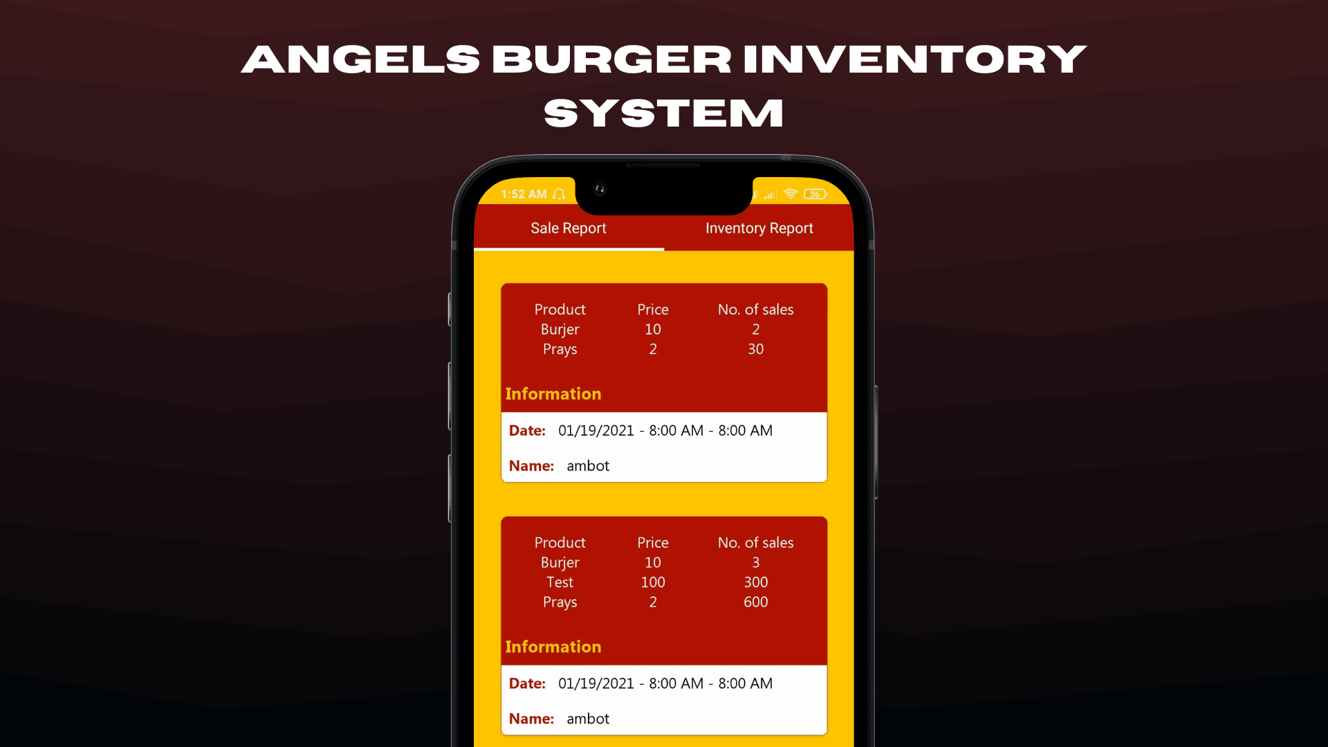 Preview of Angels Burger Inventory System